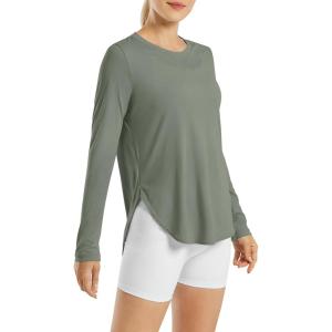 image:imageG4Free Womens UPF 50 UV Shirts Long Sleeve Workout Sun Shirt Outdoor Gym Hiking Tops Quick Dry Lightweight Casual YogaGray Olive