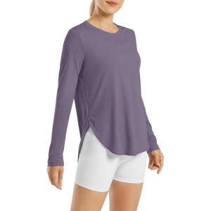 image:imageG4Free Womens UPF 50 UV Shirts Long Sleeve Workout Sun Shirt Outdoor Gym Hiking Tops Quick Dry Lightweight Casual YogaGray Purple