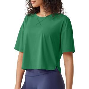 image:imageG4Free Short Sleeve Crop Workout Tops for Women Loose Fit Cotton Basic TShirtsGreen