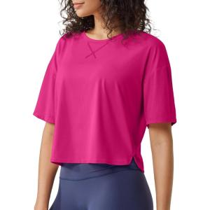 image:imageG4Free Short Sleeve Crop Workout Tops for Women Loose Fit Cotton Basic TShirtsHot Pink