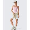 image:imageG4Free BareFeel Built in Bra Camisole Tops Yoga Workout Removable Padded Cami Spaghetti Strap Pilates Tank TopBlush