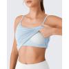 image:imageG4Free BareFeel Built in Bra Camisole Tops Yoga Workout Removable Padded Cami Spaghetti Strap Pilates Tank TopLight Denim