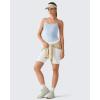 image:imageG4Free BareFeel Built in Bra Camisole Tops Yoga Workout Removable Padded Cami Spaghetti Strap Pilates Tank TopLight Denim