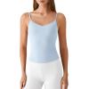 image:imageG4Free BareFeel Built in Bra Camisole Tops Yoga Workout Removable Padded Cami Spaghetti Strap Pilates Tank TopLight Denim