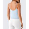 image:imageG4Free BareFeel Built in Bra Camisole Tops Yoga Workout Removable Padded Cami Spaghetti Strap Pilates Tank TopLight Denim
