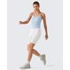 image:imageG4Free BareFeel Built in Bra Camisole Tops Yoga Workout Removable Padded Cami Spaghetti Strap Pilates Tank TopLight Denim