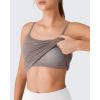 image:imageG4Free BareFeel Built in Bra Camisole Tops Yoga Workout Removable Padded Cami Spaghetti Strap Pilates Tank TopTaupe