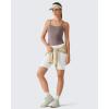 image:imageG4Free BareFeel Built in Bra Camisole Tops Yoga Workout Removable Padded Cami Spaghetti Strap Pilates Tank TopTaupe