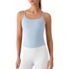 image:imageG4Free BareFeel Built in Bra Camisole Tops Yoga Workout Removable Padded Cami Spaghetti Strap Pilates Tank TopLight Denim