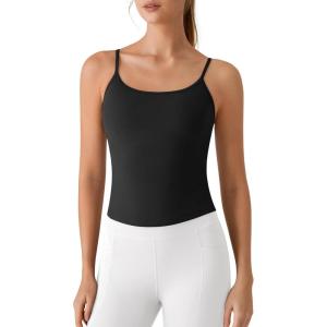 image:imageG4Free BareFeel Built in Bra Camisole Tops Yoga Workout Removable Padded Cami Spaghetti Strap Pilates Tank TopBlack