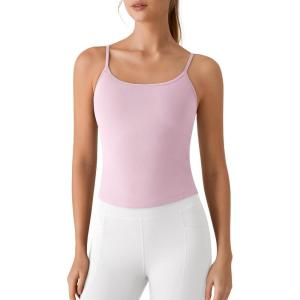image:imageG4Free BareFeel Built in Bra Camisole Tops Yoga Workout Removable Padded Cami Spaghetti Strap Pilates Tank TopBlush