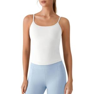 image:imageG4Free BareFeel Built in Bra Camisole Tops Yoga Workout Removable Padded Cami Spaghetti Strap Pilates Tank TopPure White