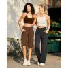 image:imageG4Free Capri Pants for Women 14 Knee Length Wide Leg Yoga Capris Dressy Casual Summer Crop Pants with PocketsDark Coffee