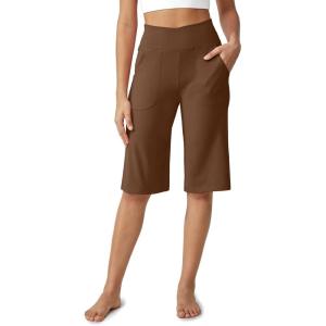 image:imageG4Free Capri Pants for Women 14 Knee Length Wide Leg Yoga Capris Dressy Casual Summer Crop Pants with PocketsDark Coffee