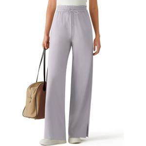 image:imageG4Free Chillwhisp Lightweight Drawstring Wide Leg Pants for Women Side Slit Flowy Palazzo Pants Summer CasualChime Gray