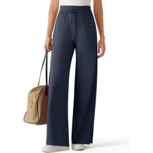 image:imageG4Free Chillwhisp Lightweight Drawstring Wide Leg Pants for Women Side Slit Flowy Palazzo Pants Summer CasualDark Blue