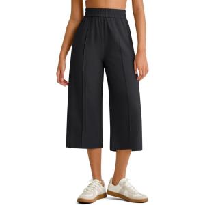image:imageG4Free Chillwhisp Lightweight Flowy Wide Leg Capris Women  Front Seam Summer Cropped Pants for Travel BeachBlack