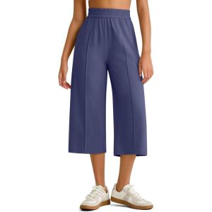 image:imageG4Free Chillwhisp Lightweight Flowy Wide Leg Capris Women  Front Seam Summer Cropped Pants for Travel BeachDusky Purple