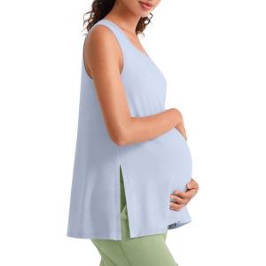 image:imageG4Free Lyocell Side Slits Maternity Tank Tops Crewneck Pregnancy Sleeveless Workout Shirts Loose FitLight Denim
