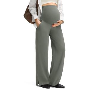 image:imageG4Free ShiftReady Maternity Pants with Pockets Casual Over The Belly Pregnancy Wide Leg Daily TrousersGray Sage