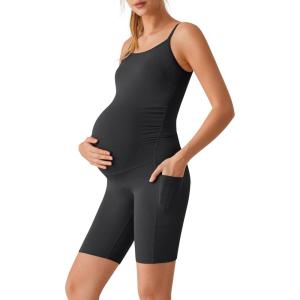 image:imageG4Free BareFeel Built in Bra Maternity Romper Cut Out Back Pregnancy Jumpsuit with Pockets Workout CasualBlack