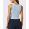 image:imageG4Free Ribbed Henley Button Tank Top Cropped Yoga Going Out Tanks Square Neck Sleeveless Crop TopsBlue Willow