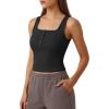 image:imageG4Free Ribbed Henley Button Tank Top Cropped Yoga Going Out Tanks Square Neck Sleeveless Crop TopsBlack
