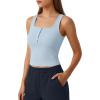 image:imageG4Free Ribbed Henley Button Tank Top Cropped Yoga Going Out Tanks Square Neck Sleeveless Crop TopsBlue Willow