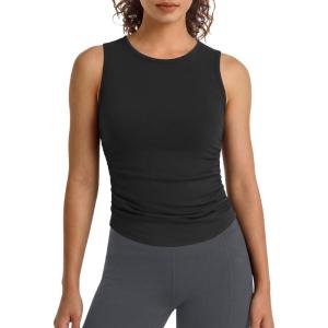 image:imageG4Free BareFeel Workout Yoga Tank Tops Ruched Sleeveless Athletic Tanks High Neck Pilates TopBlack