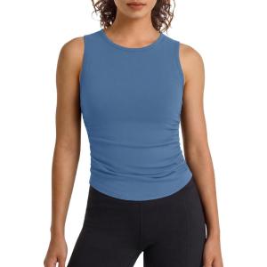 image:imageG4Free BareFeel Workout Yoga Tank Tops Ruched Sleeveless Athletic Tanks High Neck Pilates TopDusty Blue