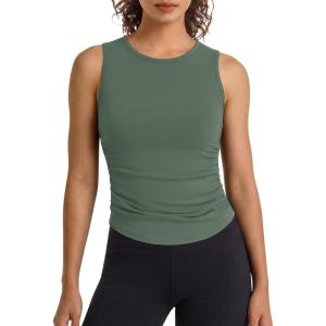 image:imageG4Free BareFeel Workout Yoga Tank Tops Ruched Sleeveless Athletic Tanks High Neck Pilates TopGray Sage