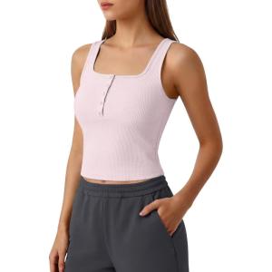 image:imageG4Free Ribbed Henley Button Tank Top Cropped Yoga Going Out Tanks Square Neck Sleeveless Crop TopsBlush