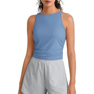 image:imageG4Free Skimetic Workout Boat Neck Tank Top Running Athletic Tanks UPF 50 Ruched Yoga Pilates Tops Slim FitDusty Blue