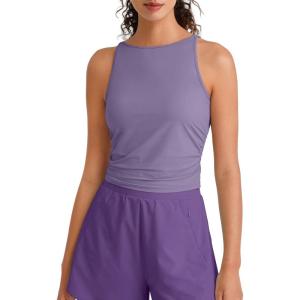 image:imageG4Free Skimetic Workout Boat Neck Tank Top Running Athletic Tanks UPF 50 Ruched Yoga Pilates Tops Slim FitGray Purple