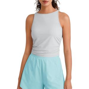 image:imageG4Free Skimetic Workout Boat Neck Tank Top Running Athletic Tanks UPF 50 Ruched Yoga Pilates Tops Slim FitSilver Gray