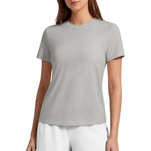 image:imageG4Free Soft Lyocell Crew Neck Workout Tops for Women Hip Length  Relaxed Fit Casual Shorts Sleeve T ShirtsLight Gray