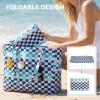 image:imageG4Free Beach Bag Waterproof Sandproof Large Foldable Beach Tote with Zipper for Women Pool Travel Swim Grocery Tote BagsBlue Red Checkered