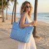 image:imageG4Free Beach Bag Waterproof Sandproof Large Foldable Beach Tote with Zipper for Women Pool Travel Swim Grocery Tote BagsBlue Strip