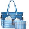 image:imageG4Free Beach Bag Waterproof Sandproof Large Foldable Beach Tote with Zipper for Women Pool Travel Swim Grocery Tote BagsBlue Strip