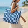 image:imageG4Free Beach Bag Waterproof Sandproof Large Foldable Beach Tote with Zipper for Women Pool Travel Swim Grocery Tote BagsBlue Strip