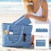 image:imageG4Free Beach Bag Waterproof Sandproof Large Foldable Beach Tote with Zipper for Women Pool Travel Swim Grocery Tote BagsBlue Strip