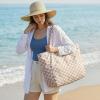 image:imageG4Free Beach Bag Waterproof Sandproof Large Foldable Beach Tote with Zipper for Women Pool Travel Swim Grocery Tote BagsBrown Checkered