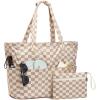 image:imageG4Free Beach Bag Waterproof Sandproof Large Foldable Beach Tote with Zipper for Women Pool Travel Swim Grocery Tote BagsBrown Checkered