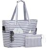 image:imageG4Free Beach Bag Waterproof Sandproof Large Foldable Beach Tote with Zipper for Women Pool Travel Swim Grocery Tote BagsGray Strip