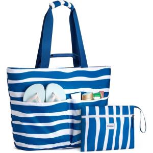 image:imageG4Free Beach Bags for Women Sandproof Foldable Beach Bag Tote with Waterproof Compartment Pool TravelBlue Ripple