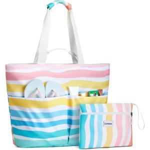 image:imageG4Free Beach Bags for Women Sandproof Foldable Beach Bag Tote with Waterproof Compartment Pool TravelRainbow Ripple