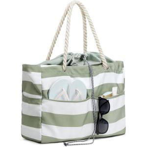 image:imageG4Free Canvas Beach Bag Waterproof Sandproof Large Beach Tote Bags for Women Pool Swim Travel GroceryGreen