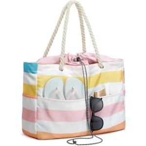 image:imageG4Free Canvas Beach Bag Waterproof Sandproof Large Beach Tote Bags for Women Pool Swim Travel GroceryPink