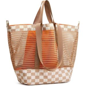 image:imageG4Free Mesh Beach Bags for Women Men Extra Large Packable Beach Tote Bag Reversible Travel Pool ShoppingBrown  Orange
