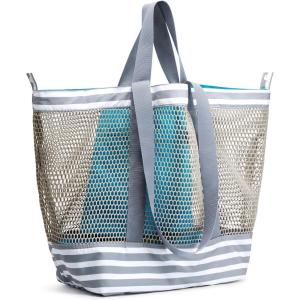 image:imageG4Free Mesh Beach Bags for Women Men Extra Large Packable Beach Tote Bag Reversible Travel Pool ShoppingGrey  Blue